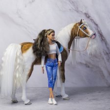 лошадь Карамелька для Барби, подвижная в смешанной технике, конь формат 1/6