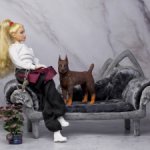 Доберман собака для Барби формат 1/6 в смешанной технике
