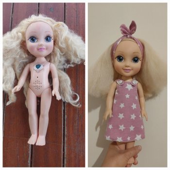 Космы нечёсанные, с которыми я справилась (необычный инструмент, чтобы расчесать ужасно спутанные волосы куклы)