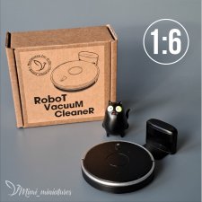 Робот - пылесос черного цвета 1:6 + котик в подарок)