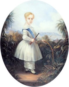 Афонсу, имперский принц Бразилии , старший сын Педро II из Бразилии , держит палку и обруч, 1846 год.