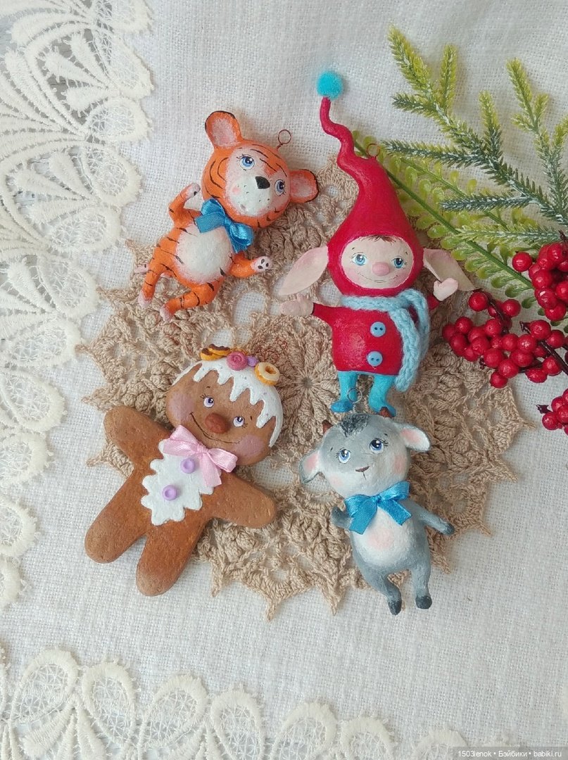 Ёлочные игрушки ручной работы из папье-маше