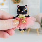 Черная кошечка миниатюрная куколка, кукла для куклы или мишки, портретная кукла, кукла на заказ