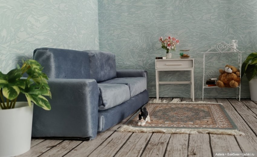 Голубой диван — Мебель для кукол и домиков: фото