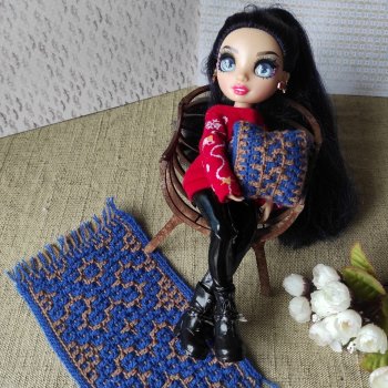 Коврик и подушка мозаичным вязанием