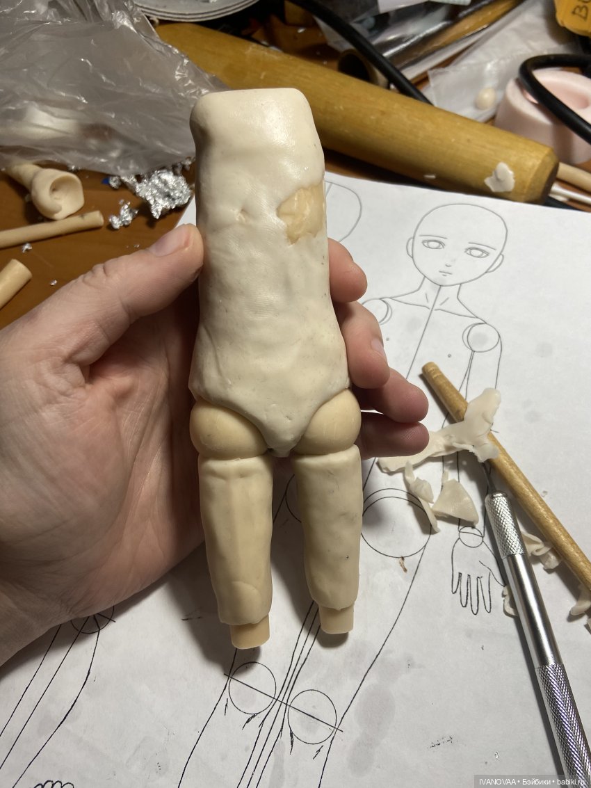 Создание шарнирной куклы. День 6. Лепим ноги, лепим шарниры, боимся и не лепим тело, и что же я наделала (фото 9)