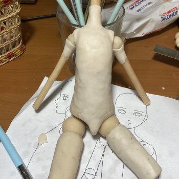 Создание шарнирной куклы. День 14,15 - Лепим тело и шею
