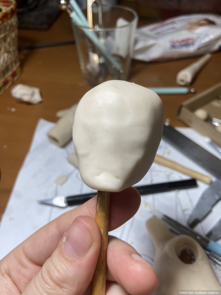 Создание шарнирной куклы. День 16 - Подпекаем тело, лепим дурацкую голову (фото 2)