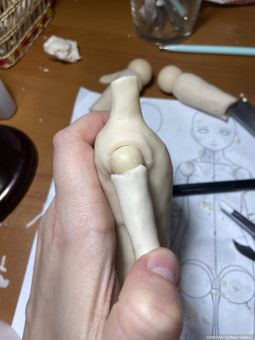 Создание шарнирной куклы. День 16 - Подпекаем тело, лепим дурацкую голову (фото 3)