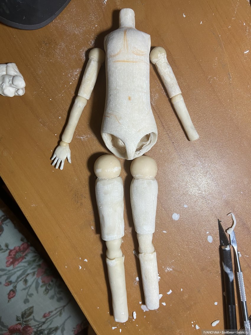 Создание шарнирной куклы - День 22 - Планирую расчлененку, леплю вторую ногу, переделываю локти (фото 6)