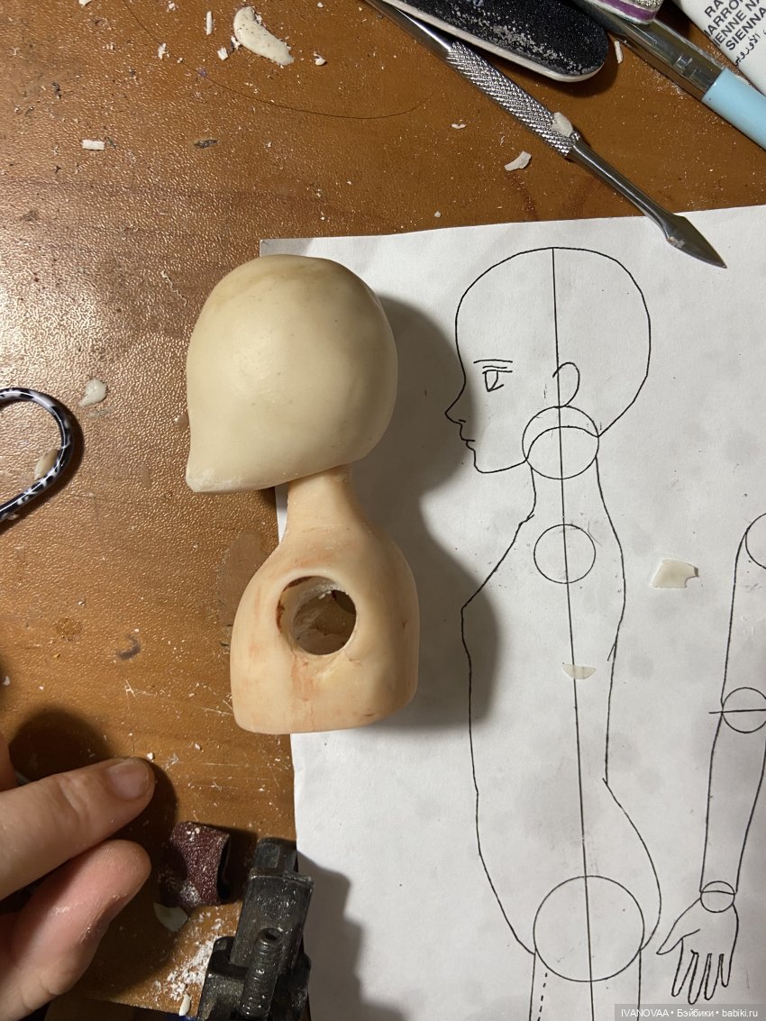Создание шарнирной куклы. День 26. Передо мной в пакете Дикси лежит отрезанная голова (фото 5)