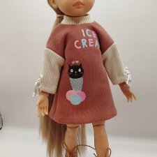 Теплое платье "Сладкоежка"  для кукол Паола Рейна 32-34 см и Руби Ред 31 см