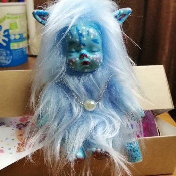 Эльфики сплюшки ручной работы 12 см из искусственного меха и полимерной глины