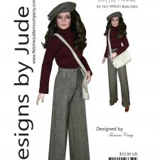 Выкройка PDF в натуральную величину / широкие брюки, водолазка, кепка и сумка для куклы Тоннер 40 см