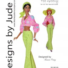 Выкройка PDF в натуральную величину / брюки клеш, топ, шляпа для куклы Fashion Royalty FR2