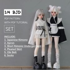 Выкройка кимоно для куклы 1/4 BJD; PDF в натуральную величину + пошаговый МК с фотоинструкциями