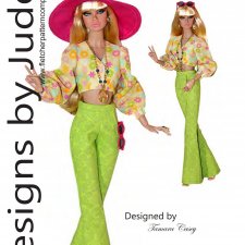 Выкройка PDF в натуральную величину / брюки клеш, топ, шляпа для куклы Поппи Паркер