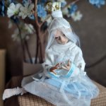 Парик из молочного шёлка для куклы бжд Иден с ОГ 12 см