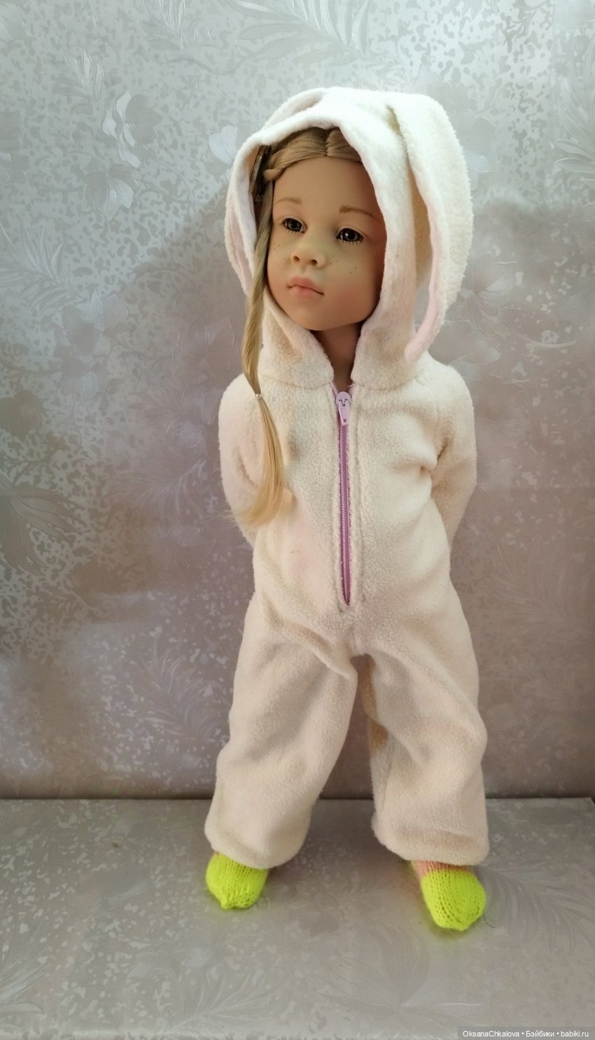 Пижама кугуруми на Готц 50 см, выполнено из белого футера на подкладке . Вы капюшоне прорезь для волос