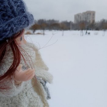 Мия на прогулке у озера. Февраль, снег, тепло.