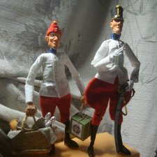 Офицер и денщик, авторская парная кукольная композиция.