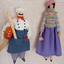 2 куклы Тильда: повар и девушка,31 и 28 см