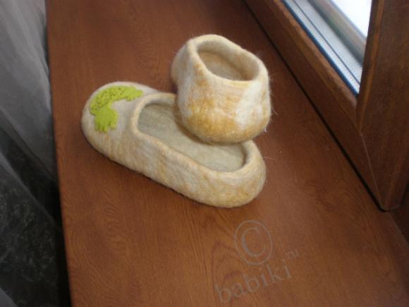 Лаймовый петушок - тапочки, мокрое валяние | Бэйбики Лаймовый петушок - тапочки, мокрое валяние (фото 4)