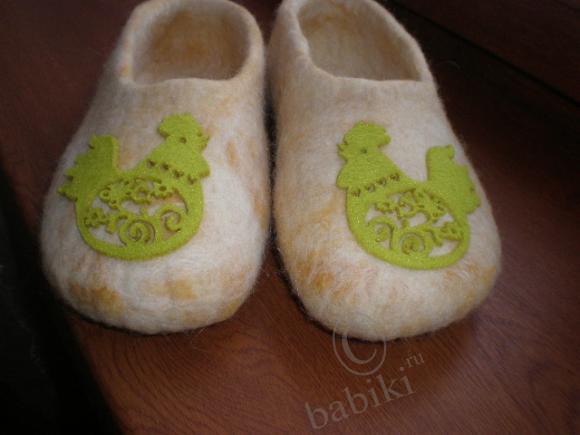 Лаймовый петушок - тапочки, мокрое валяние | Бэйбики Лаймовый петушок - тапочки, мокрое валяние (фото 2)