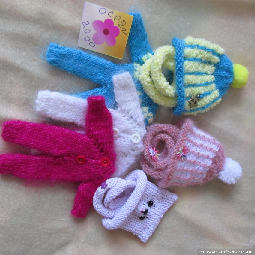 Одежда, вязаные комплекты,для кукол 15-16 см,комбинезоны и шапочки