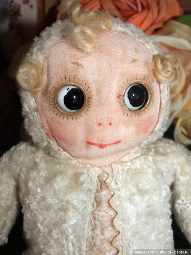 Googly. Старинная текстильная куколка Гуглик