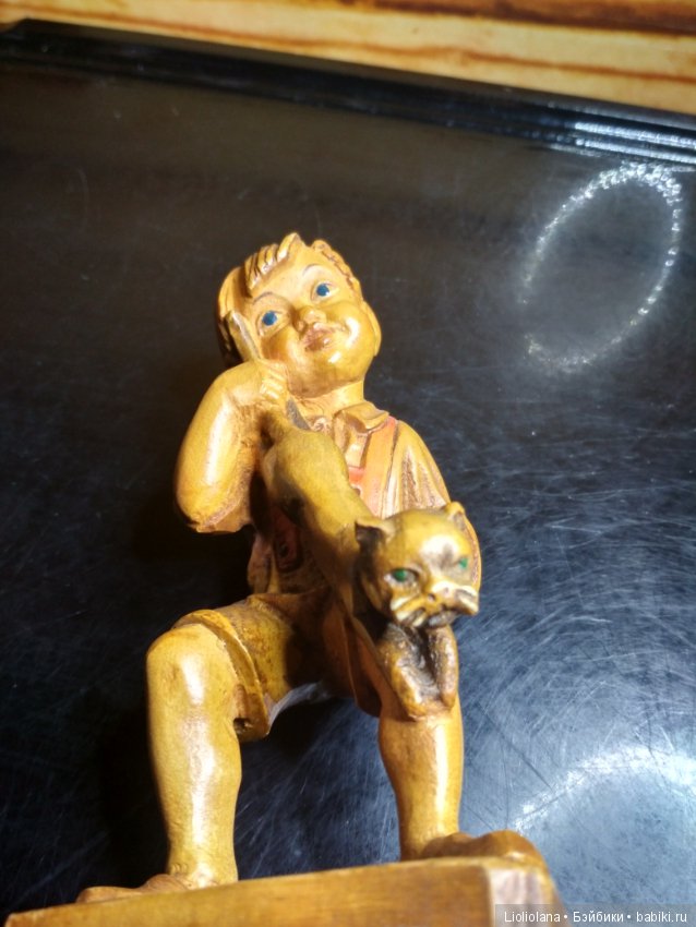 Пара деревянных статуэток Дети И Кошка. Toriart