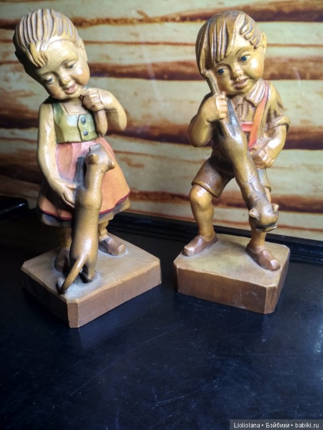 Пара деревянных статуэток Дети И Кошка. Toriart