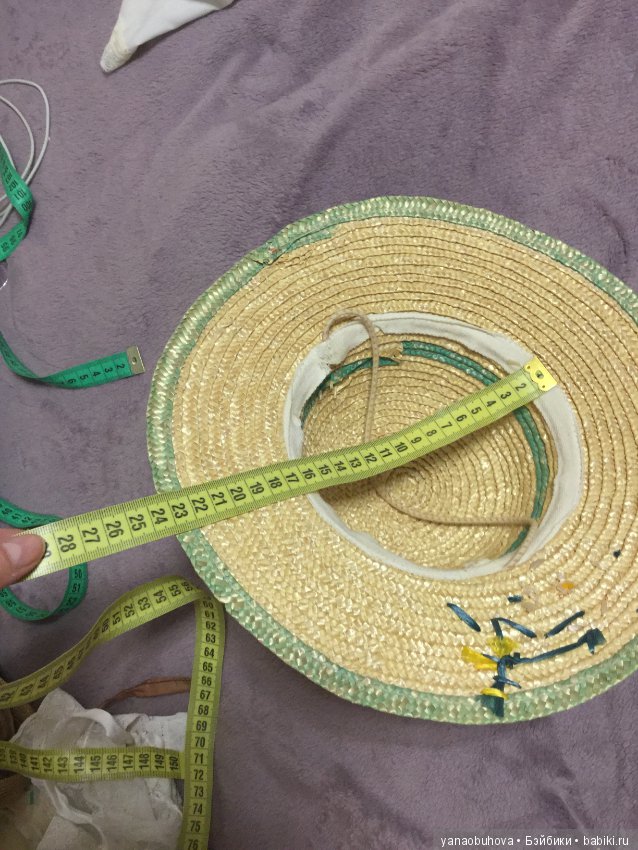 Старинная детская итальянская соломенная шляпка для вашей большой антикварной куклы (фото 8)