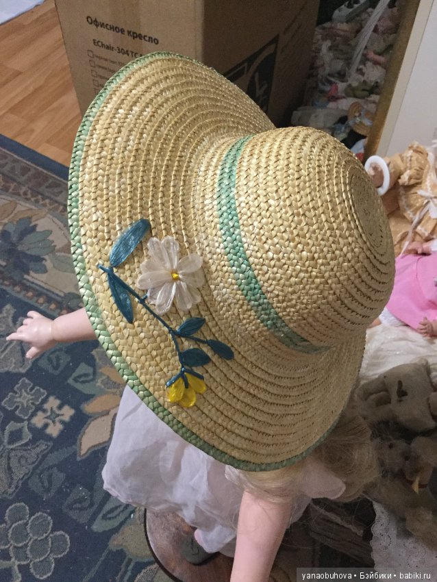 Старинная детская итальянская соломенная шляпка для вашей большой антикварной куклы (фото 2)