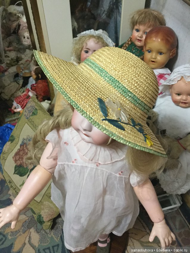 Старинная детская итальянская соломенная шляпка для вашей большой антикварной куклы