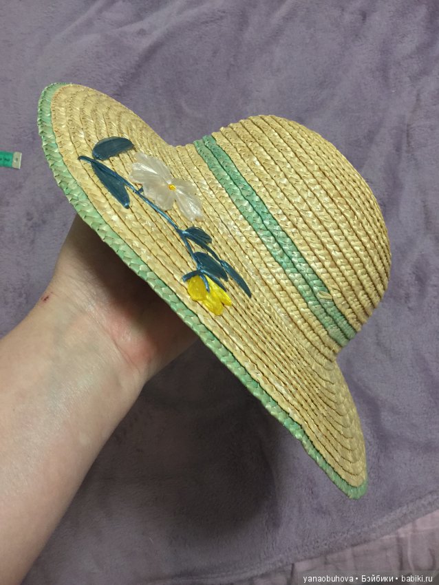 Старинная детская итальянская соломенная шляпка для вашей большой антикварной куклы (фото 6)