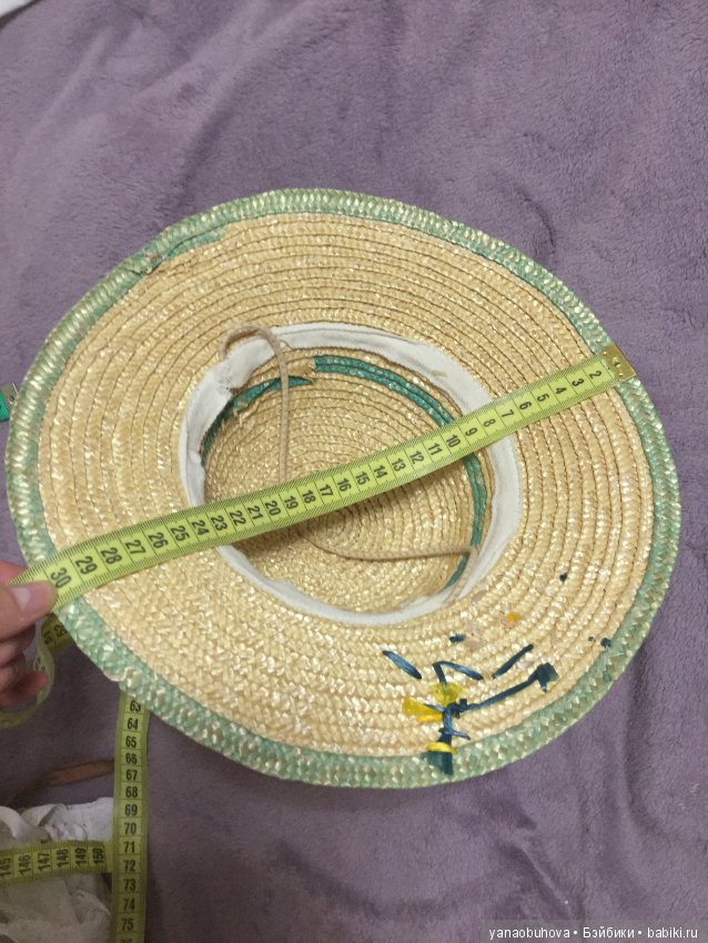 Старинная детская итальянская соломенная шляпка для вашей большой антикварной куклы (фото 7)