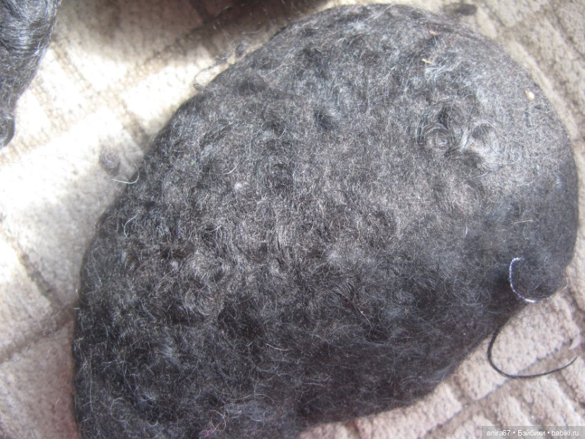 Валяная шерсть пуделя, заготовки для валяния игрушек, черно-серая (фото 2)
