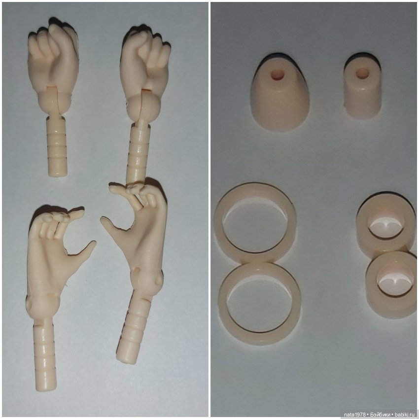 Жестовые ручки + шейные крепления для мужского тела Обитсу/Obitsu, белый скинтон. Оригинал