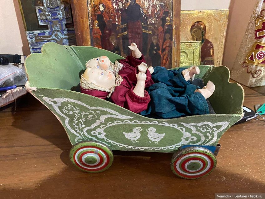 Куклы - близнецы СССР .Опилочные .В коляске .1950 гг CРОЧНО 13500 (фото 4)