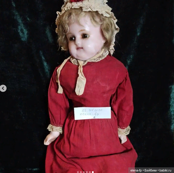 Антикварная кукла"Соня в красном платье" (фото 3)