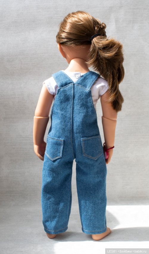 Джинсовый комбез с вышивкой и футболка, на кукол Готц и им подобных (фото 5)