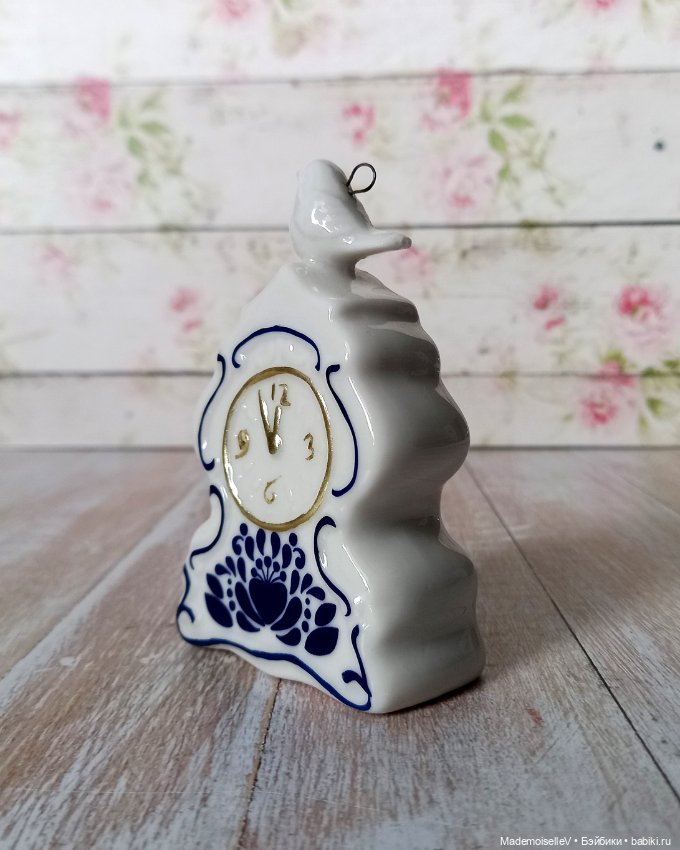 Часы с птичкой, гжель — Миниатюра для кукол (фото 2)