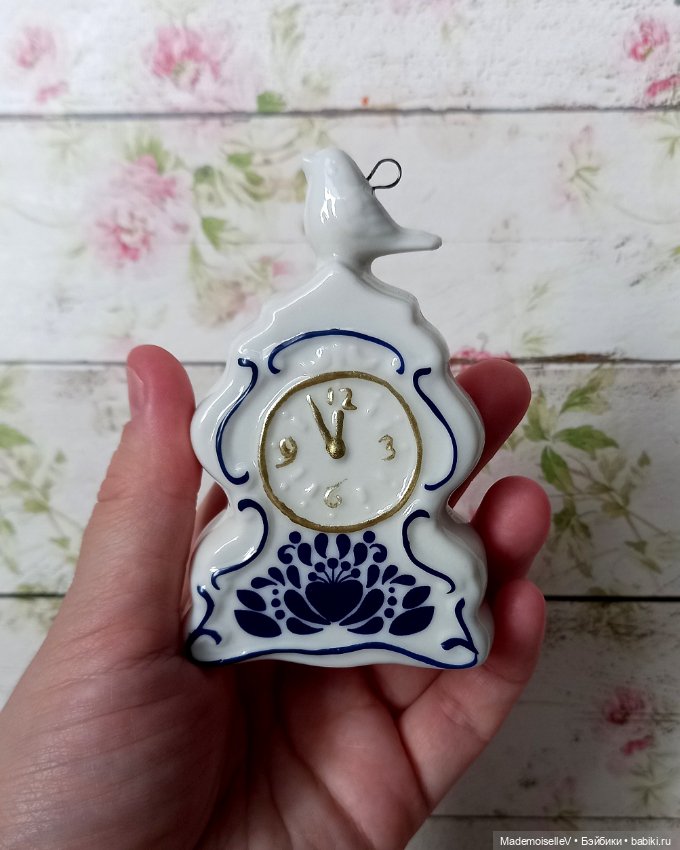 Часы с птичкой, гжель — Миниатюра для кукол (фото 4)