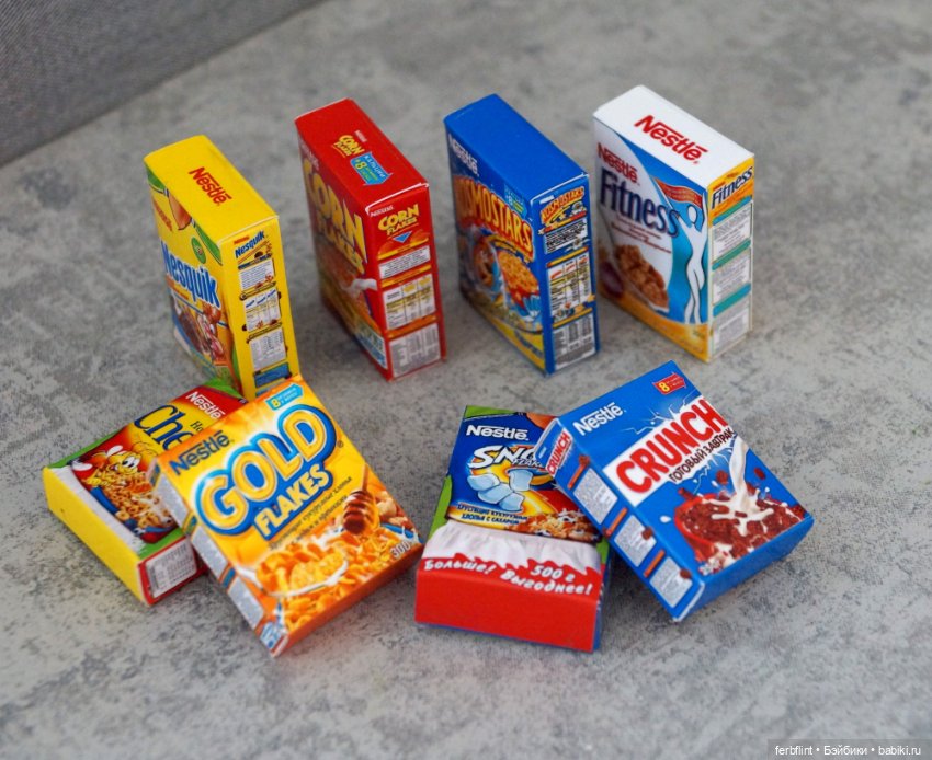 Миниатюрные коробочки готовых завтраков в масштабе 1:6 (фото 6)
