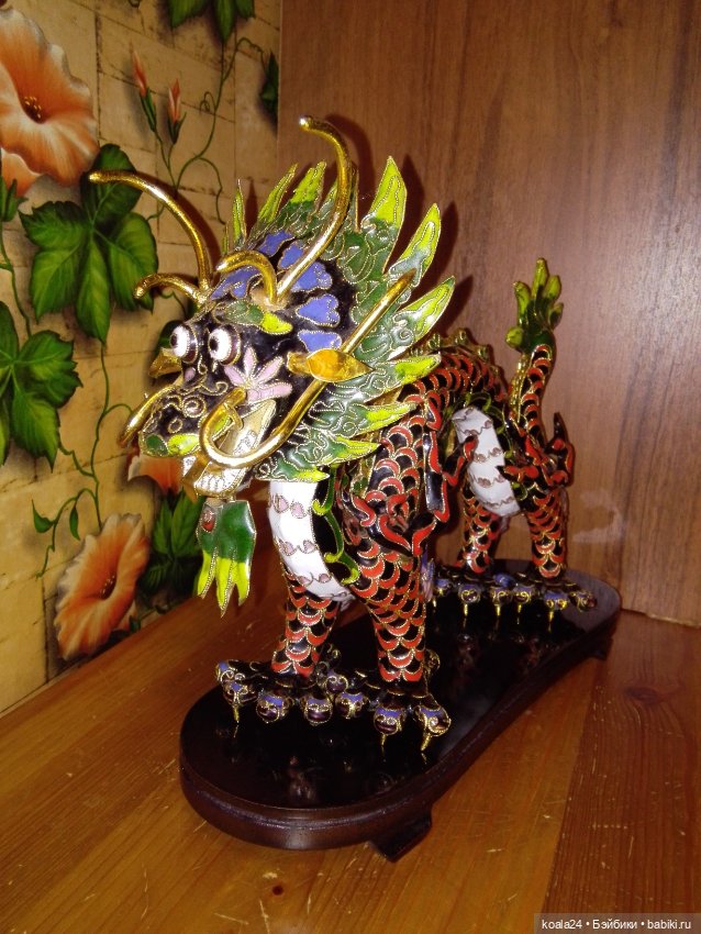 Статуэтка ДРАКОН Клуазоне эмаль латунь Китай