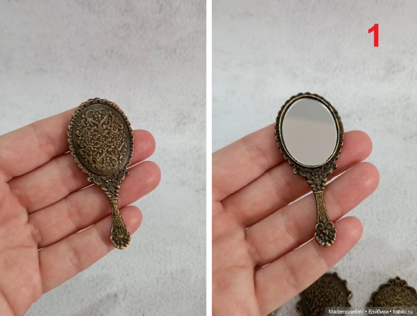 Зеркальце, бронза — Миниатюра для кукол (фото 4)
