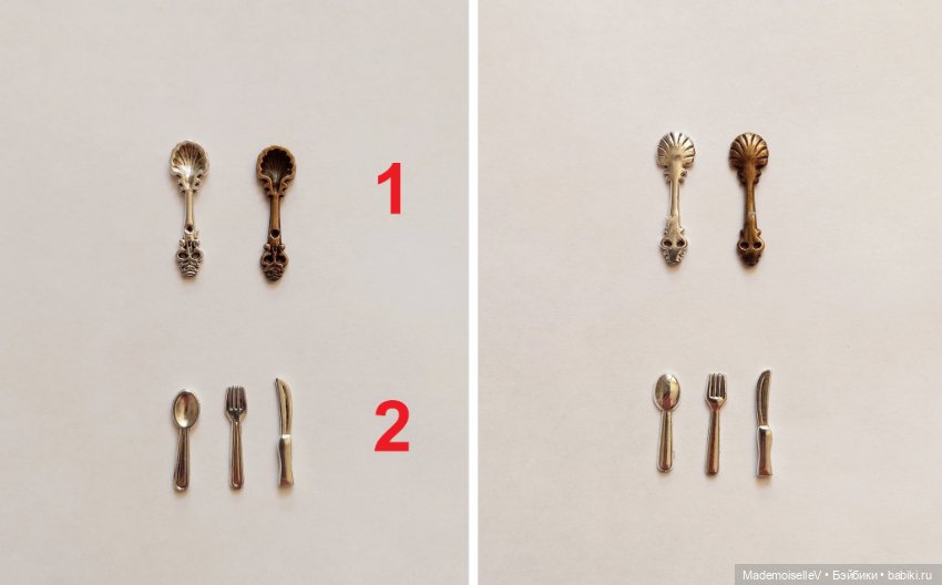Столовые приборы, металл — Миниатюра для кукол (фото 2)