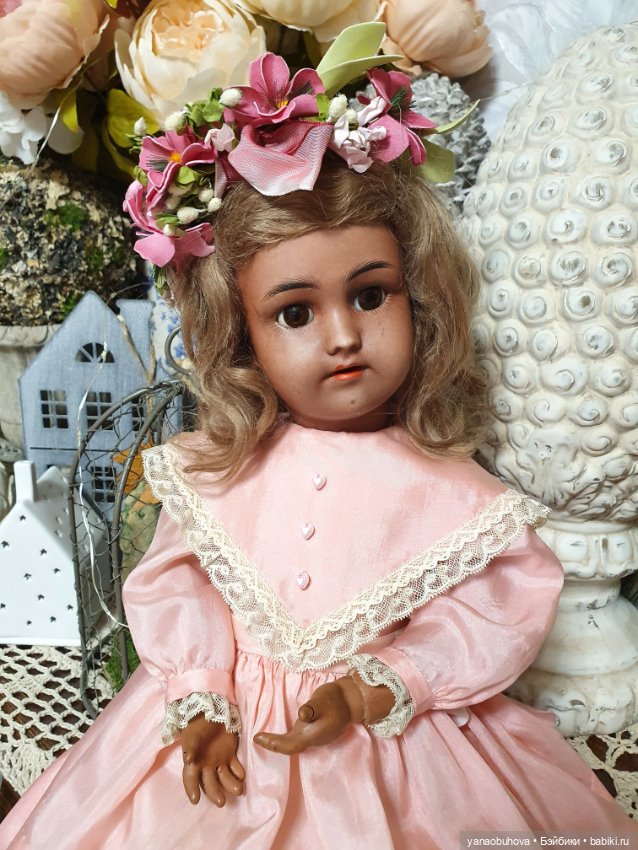 Антикварная кукла мулатка Симон Хальбиг, 44 см