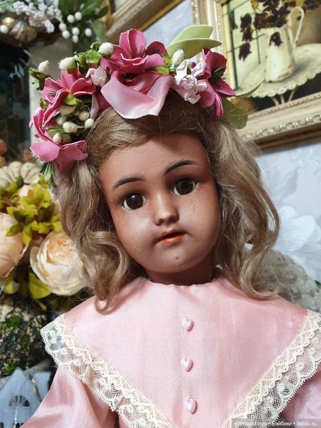 Антикварная кукла мулатка Симон Хальбиг, 44 см